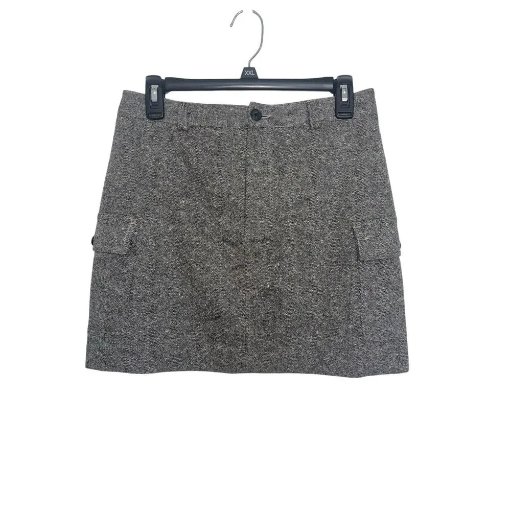 Y2K J Crew Wool Blend Mini Cargo Skirt Flap Pockets Tweed Academia Preppy